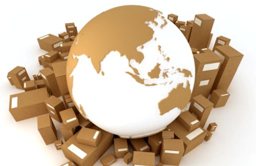 Earth Asia oriented surrounded by packages